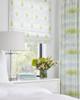 Bedroom detail featuring Brisa Aqua fabric on both blinds and curtains. Soft green and blue tones create a serene, breezy atmosphere. Design by Pineapples, Palms, Etc. and Pineapples Design Group. Photography by Brantley Photography.